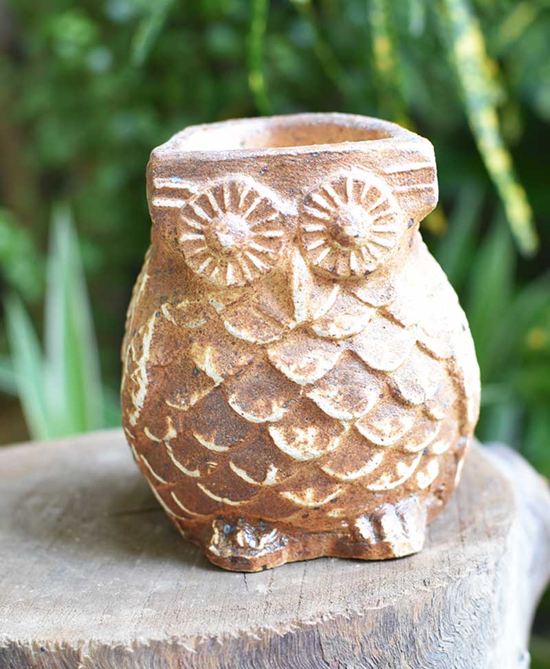 Ceramic Owl Planter Brown Color 4 inch