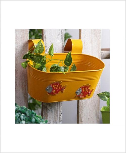 Buy Metal Oval Railing Fish Planter Yellow