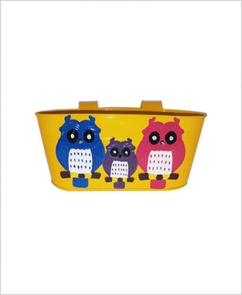 Buy Metal Oval Railing Owl Planter Yellow