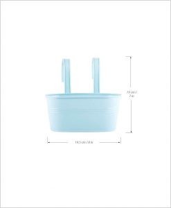 Buy Metal Oval Railing Planter Small Blue Dia