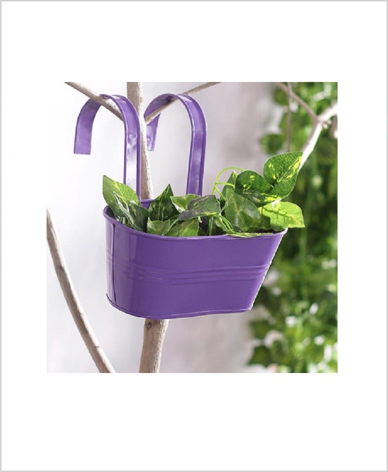 Metal Oval Railing Planter Small Purple