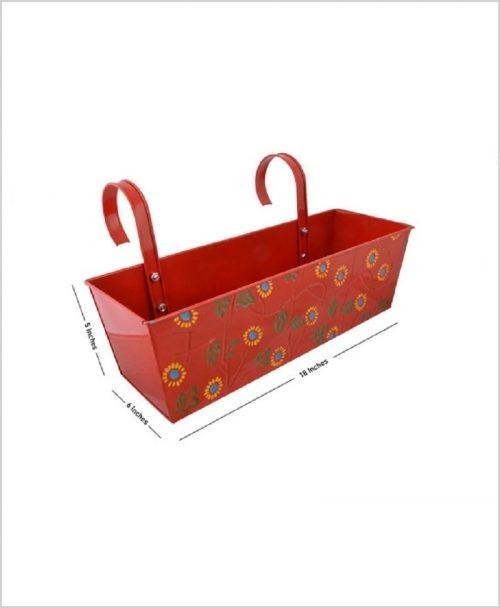 Buy Metal Rectangular Handpainted Planter Red Dia