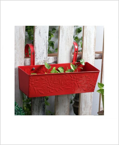 Buy Metal Rectangular Handpainted Planter Solo Red