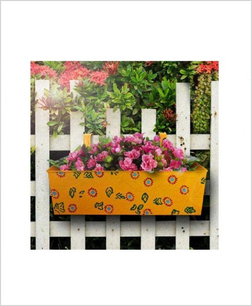 Buy Metal Rectangular Handpainted Planter Yellow