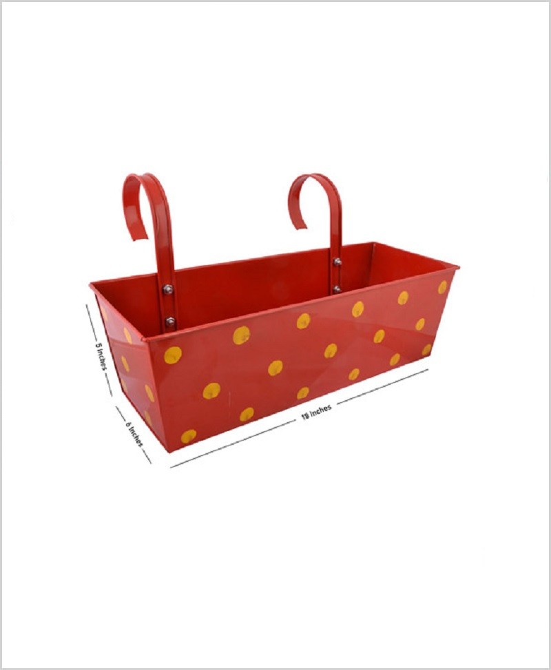 Metal Rectangular Polka Planter Red