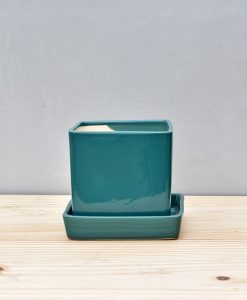 Ceramic Cube 4 inch with Plate Peacock Green 1